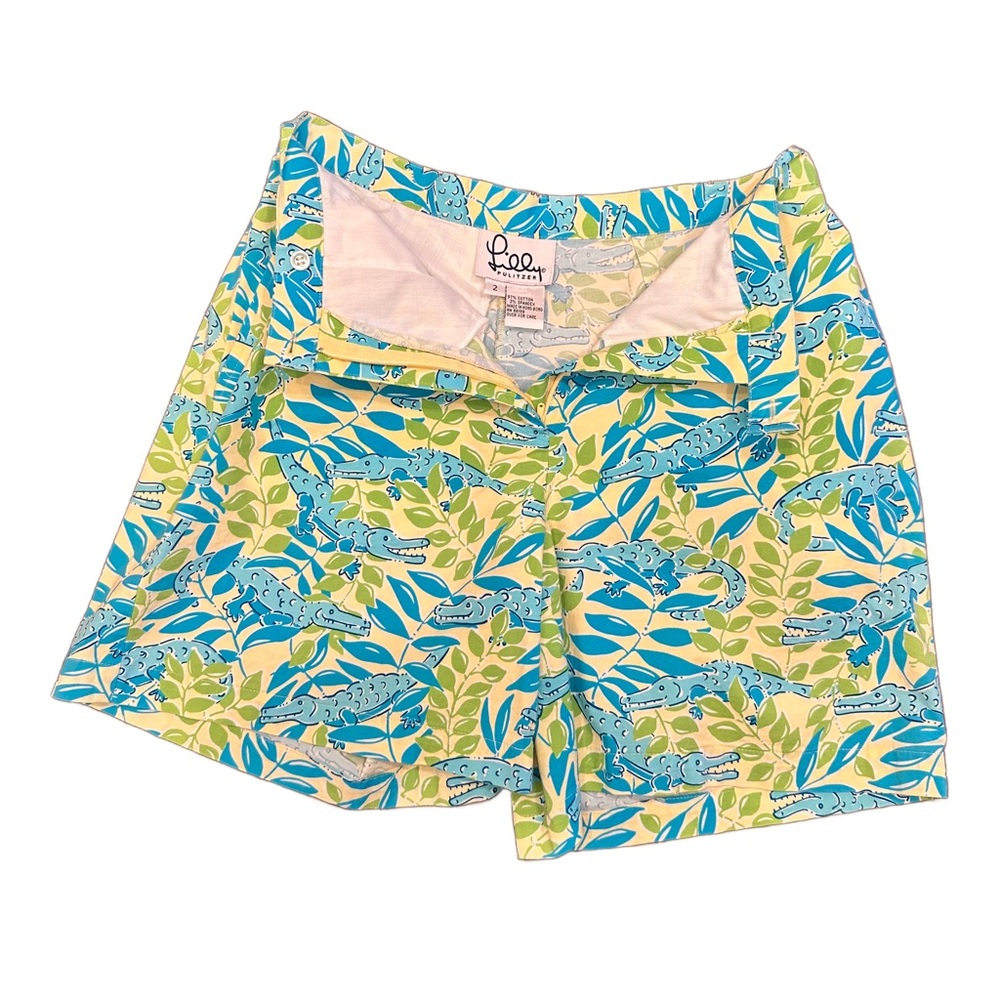✨RARE✨ Vtg Lilly Pulitzer “Mimosa Alligator” 🐊 Print Stretchy Short • Size 2